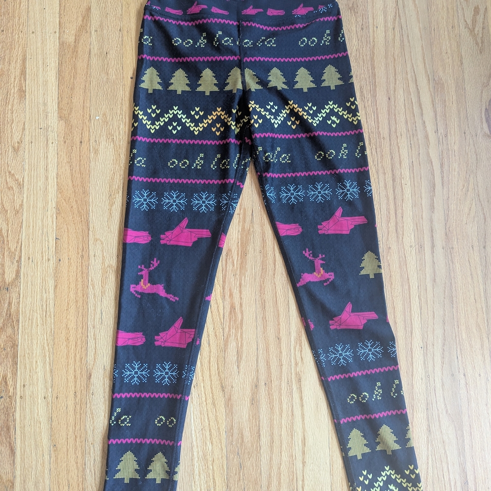 Black and Pink Leggings with Festive Patterns